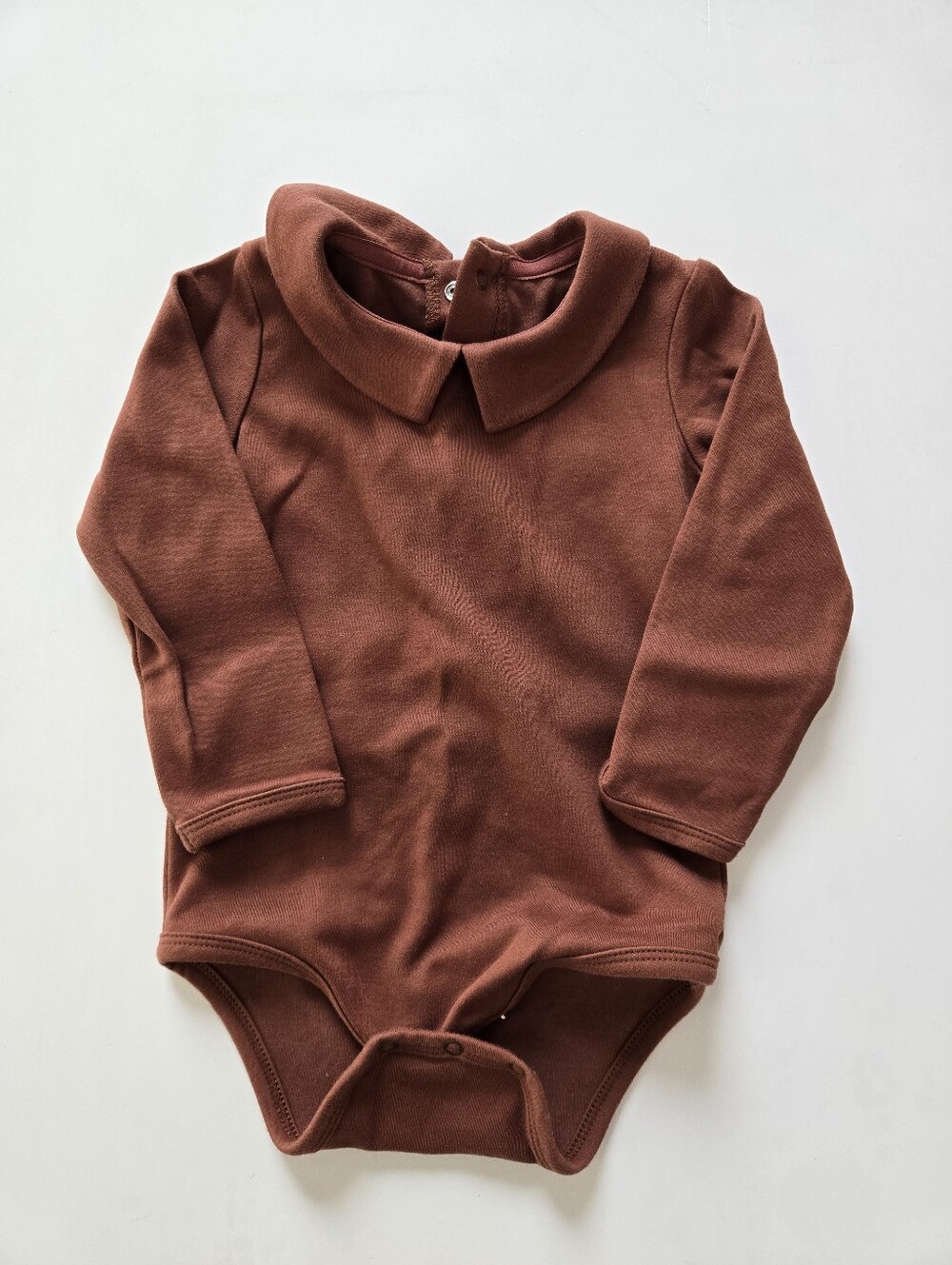 Classic Brown Peter Pan Collar One-Piece Bodysuit for Kids 24m